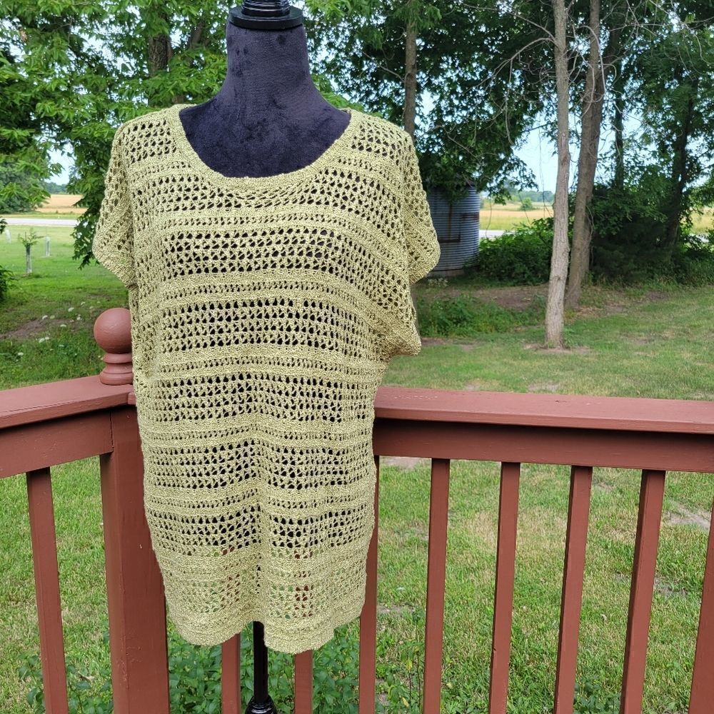 Faded Glory Green Ladies Knit Short Sleeve Pullover Sweater Top, sz 2XL
